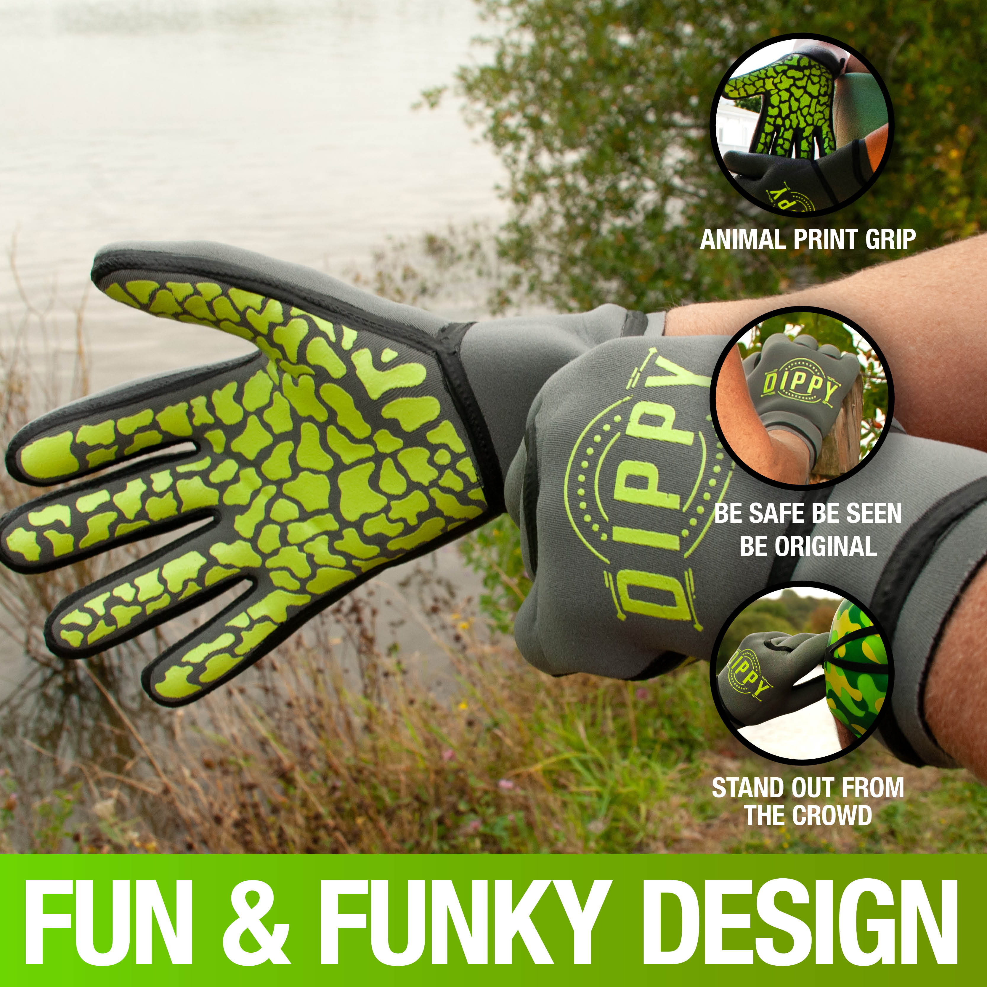 Neoprene 3MM Swim Gloves - Grey/Green (Please see size guide image)