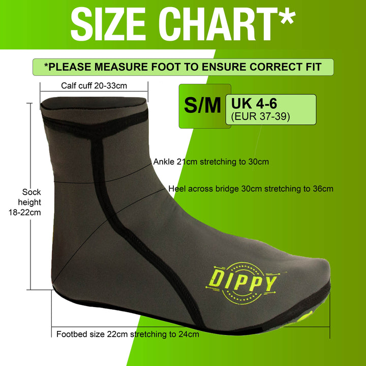 Neoprene 3MM Swim Socks - Grey/Green (Please see size guide image)