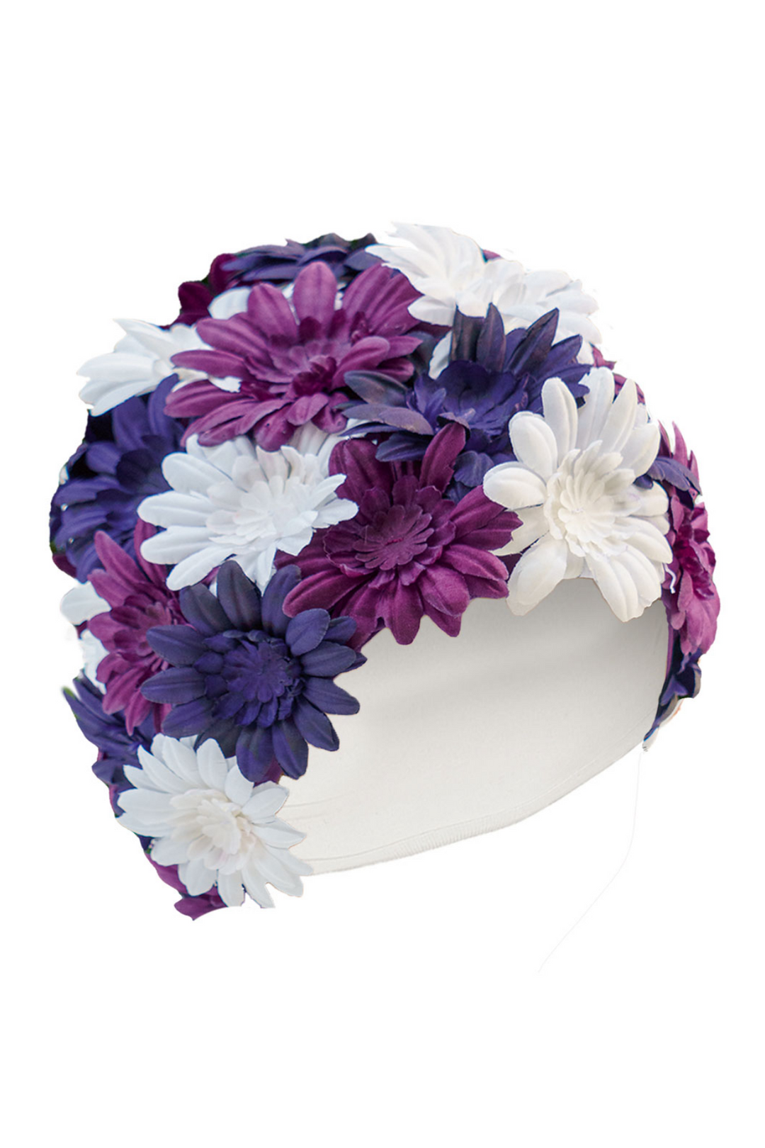 ladies swim cap bny Fashy decorated with pretty  purple and white flowers fine saratoga UK