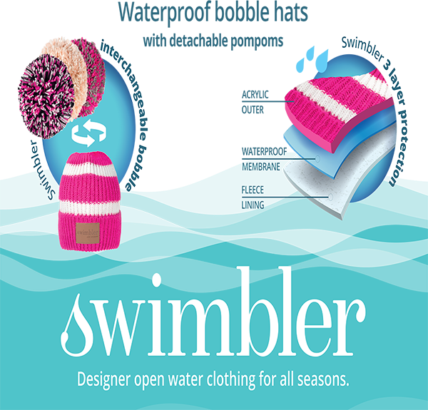 Swimbler Red Blue Yellow Waterproof Bobble Hat