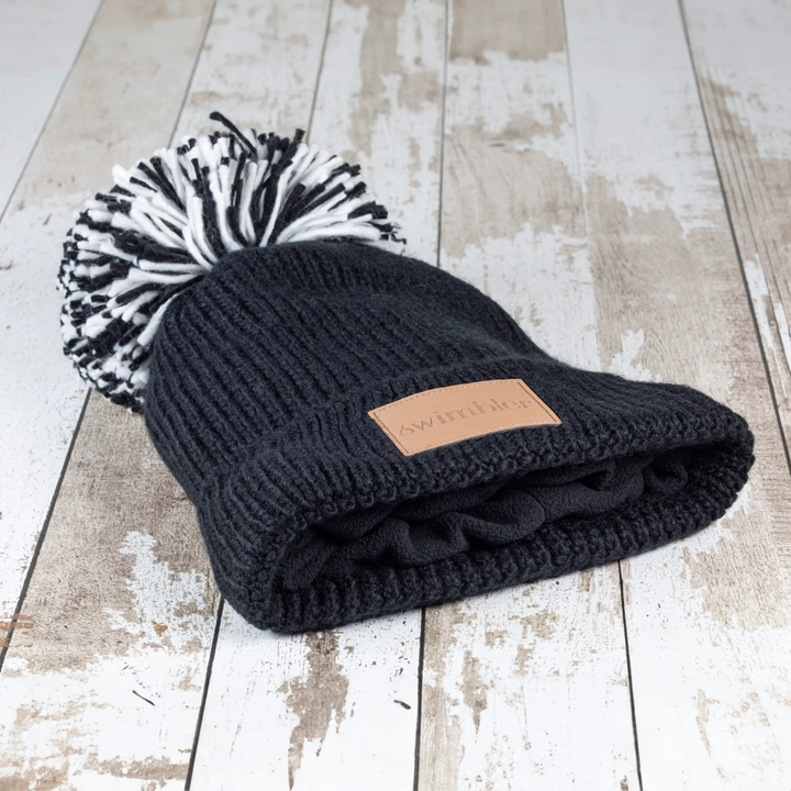 Swimbler Black Waterproof Bobble Hat