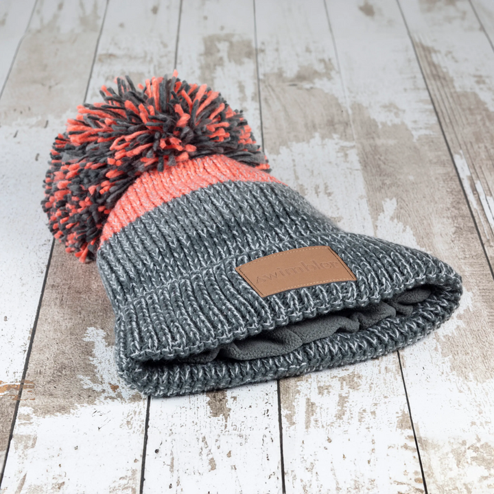 Swimbler Grey Peach Waterproof Bobble Hat