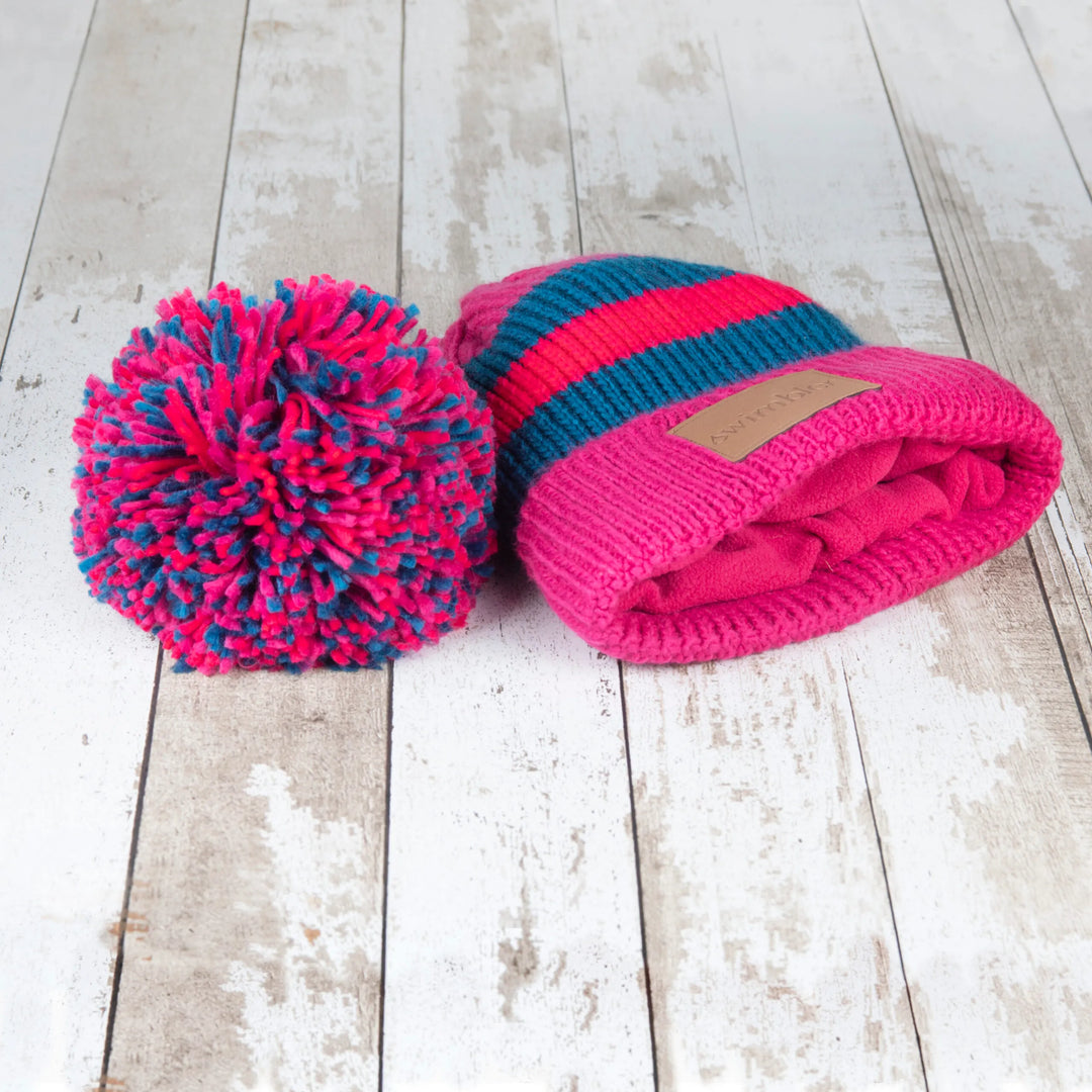 Rose, Blue & Pink Waterproof Bobble Hat