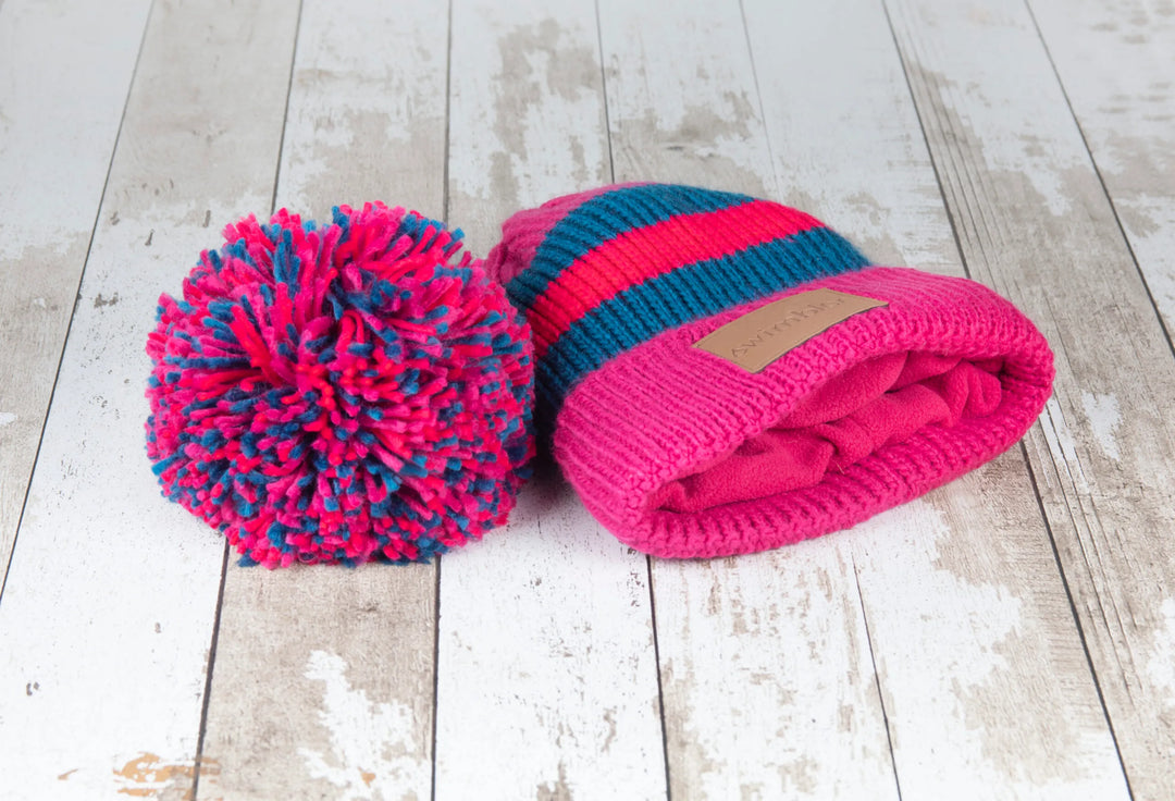 Rose, Blue & Pink Waterproof Bobble Hat