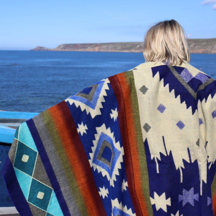 Blue alpaca Aztec blanket