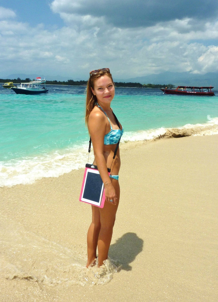 waterproof tablet case on beach