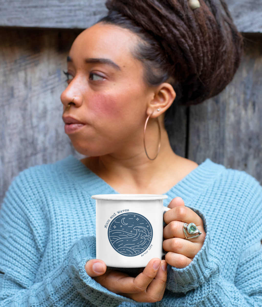 Moon and Waves Enamel Mug