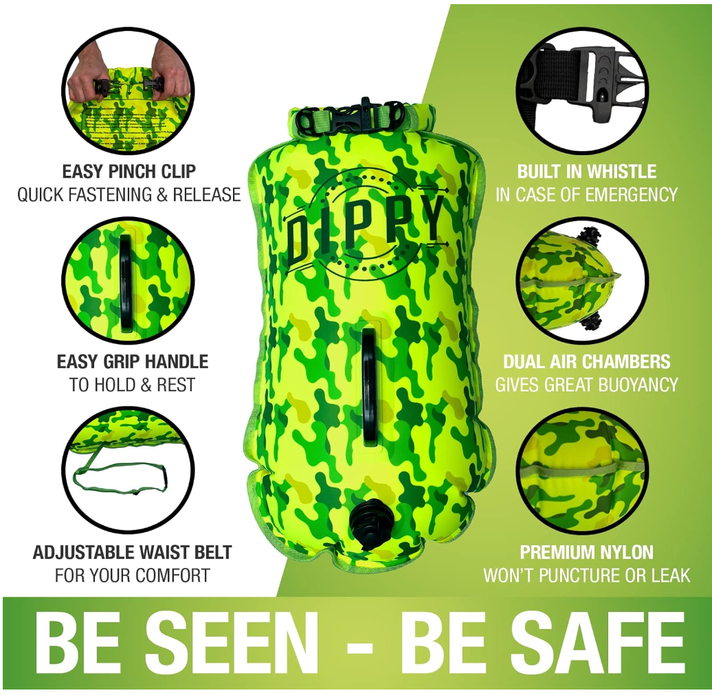 DIPPY 28 Litre Swim Dry Bag in Lime Green Camo