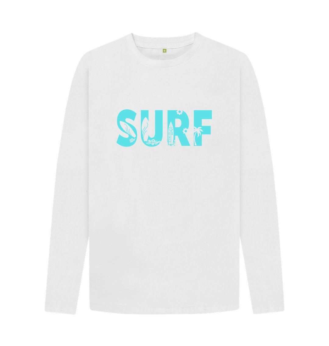 White \u2018SURF\u2019 Men\u2019s Long Sleeve Top