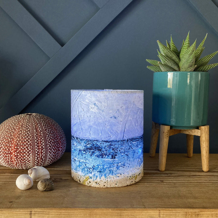 Cornish seascape fabric lantern |  handmade lampshade for fairy lights or battery operated tea light