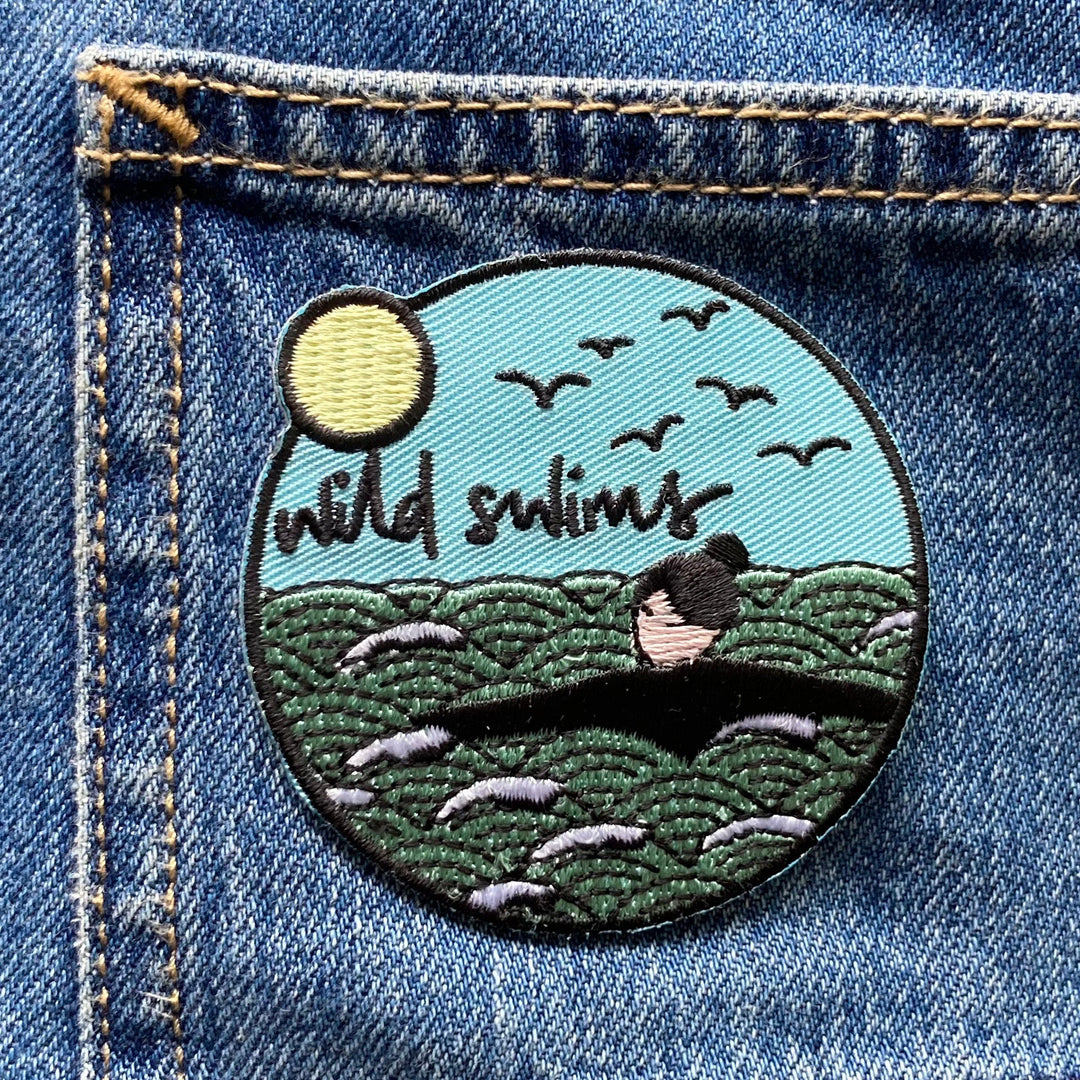 Wild swims embroidered badge