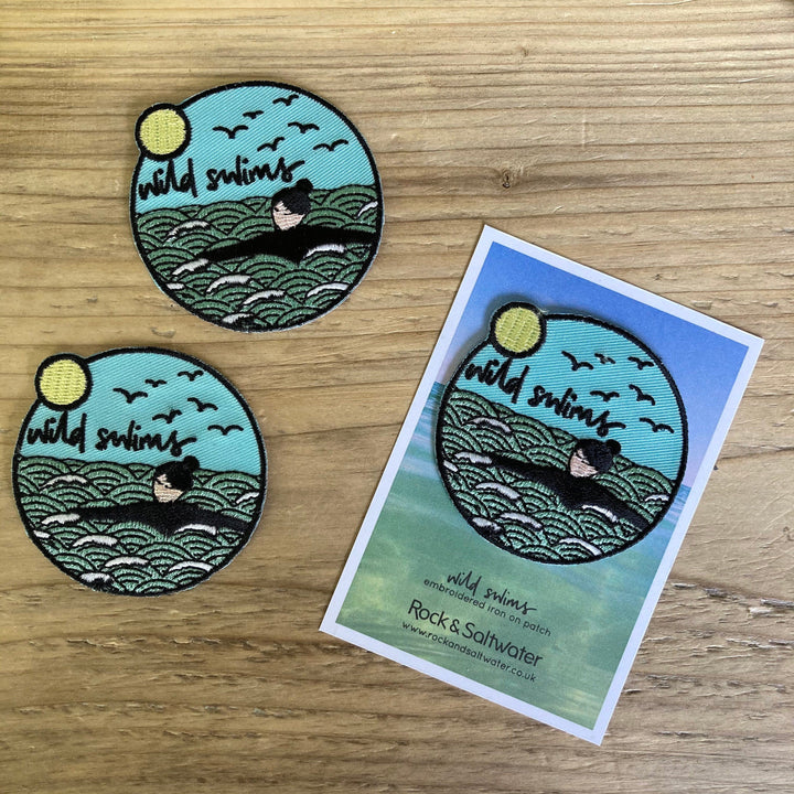 Wild swims embroidered badge