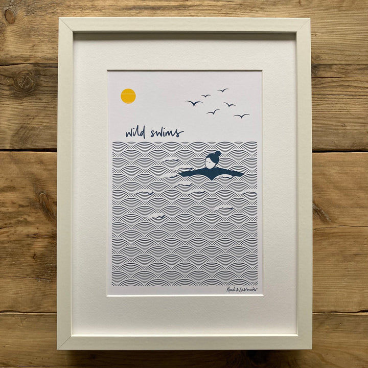 Wild swims art print, unframed | A5 and A4 sizes available