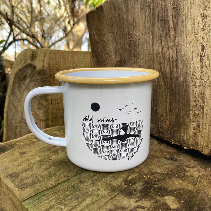 Wild swimming enamel mugs