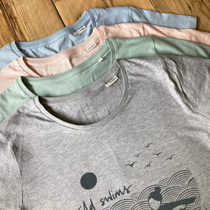 Fog grey | organic cotton hand screen printed wild swimming women's t-shirt