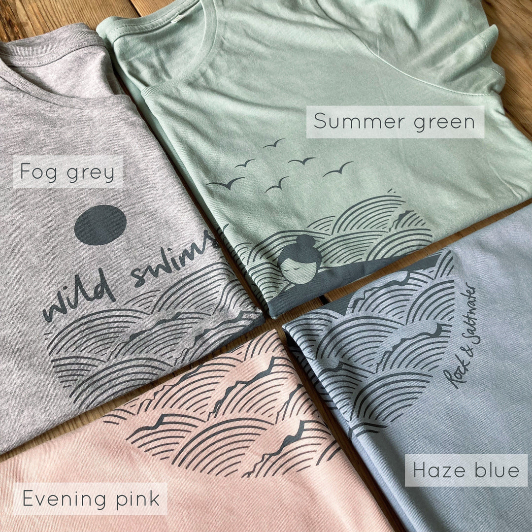 Fog grey | organic cotton hand screen printed wild swimming women's t-shirt