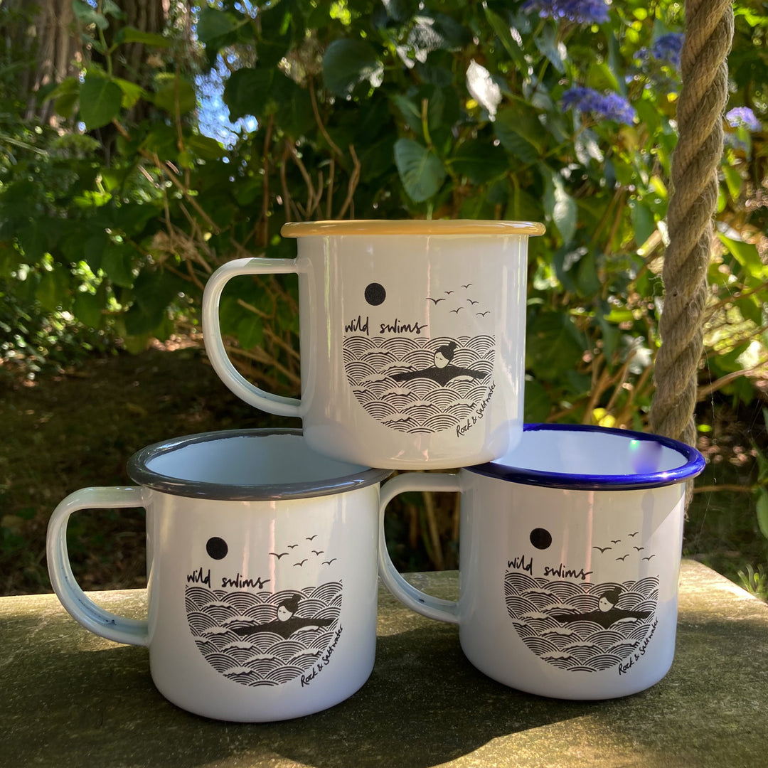 Wild swimming enamel mugs